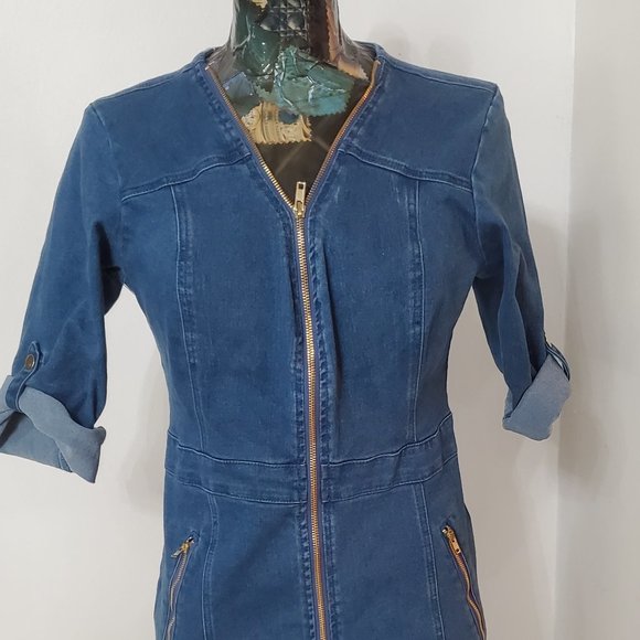 Jean Mini Dress With Zipper - Picture 1 of 4